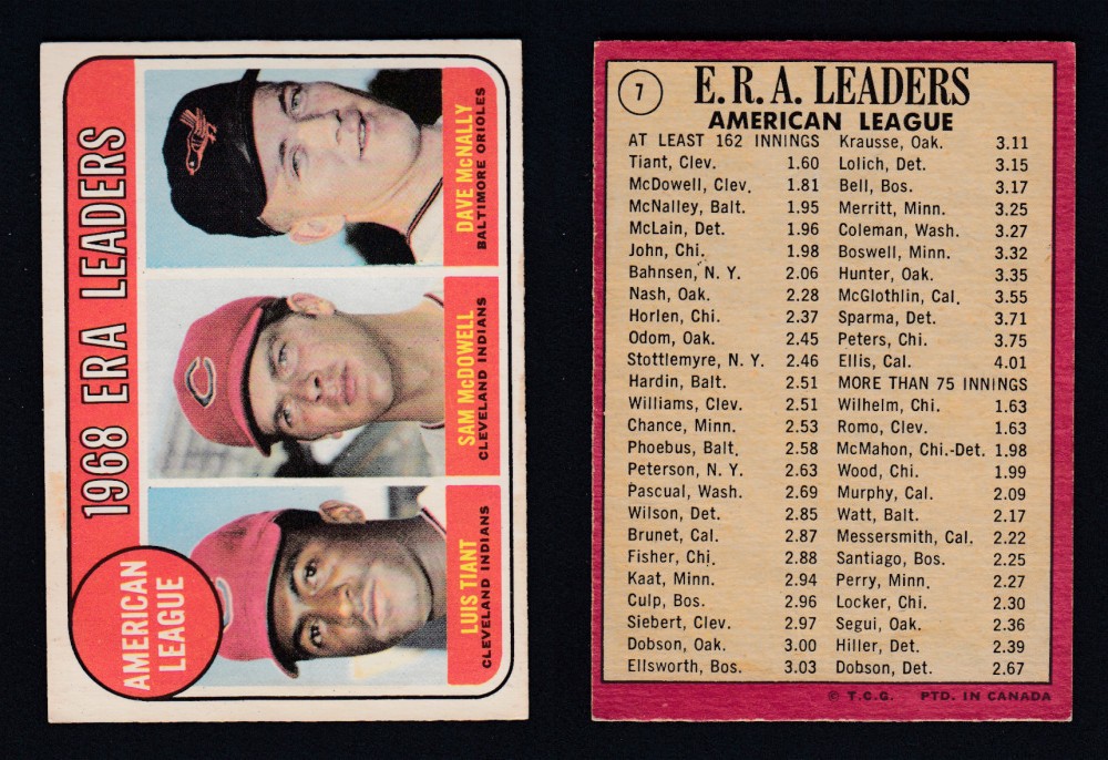 1969 O-PEE-CHEE BASEBALL CARD #7 ERA LEADERS photo 1969 O-PEE-CHEE BASEBALL CARD #7 ERA LEADERS photo