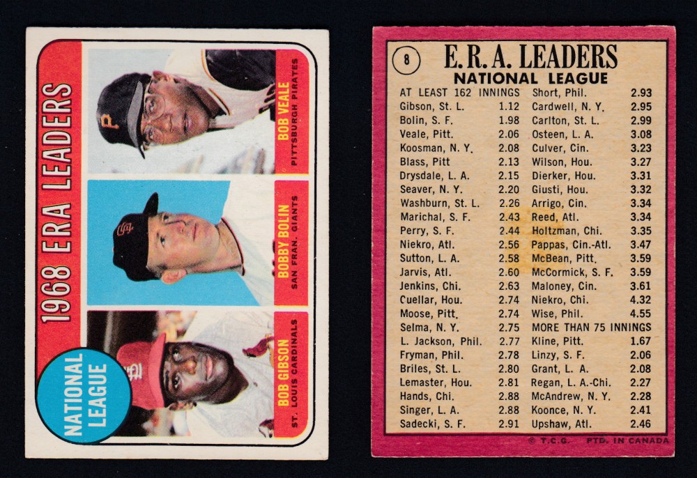 1969 O-PEE-CHEE BASEBALL CARD #8 ERA LEADERS photo 1969 O-PEE-CHEE BASEBALL CARD #8 ERA LEADERS photo