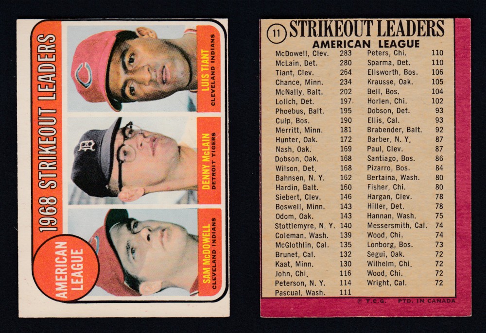 1969 O-PEE-CHEE BASEBALL CARD #11 STRIKEOUT LEADERS photo 1969 O-PEE-CHEE BASEBALL CARD #11 STRIKEOUT LEADERS photo
