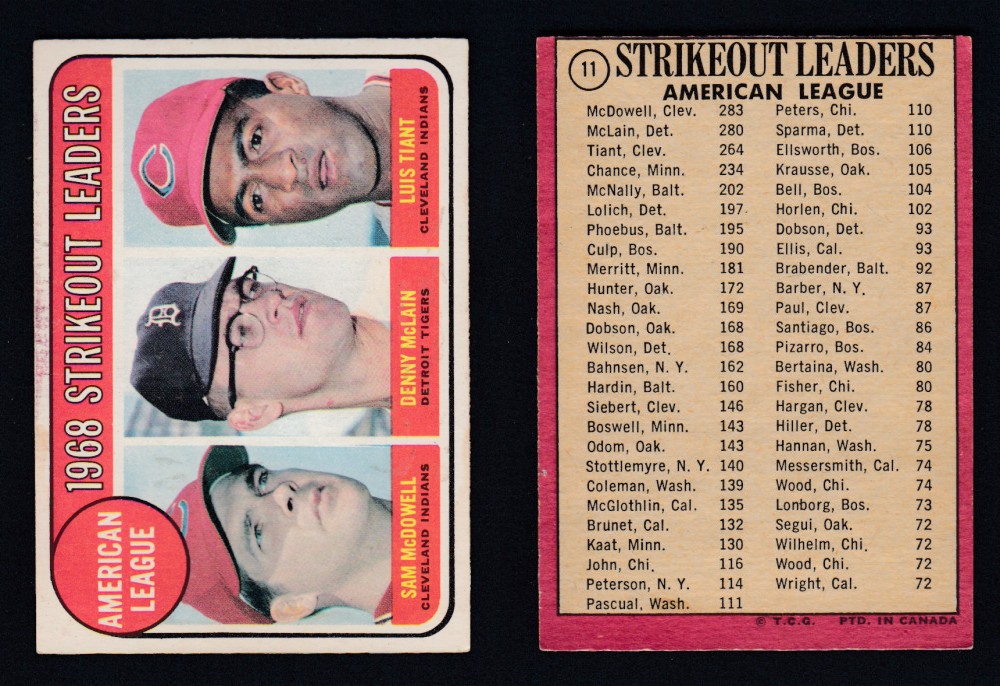 1969 O-PEE-CHEE BASEBALL CARD #11 STRIKEOUT LEADERS photo 1969 O-PEE-CHEE BASEBALL CARD #11 STRIKEOUT LEADERS photo