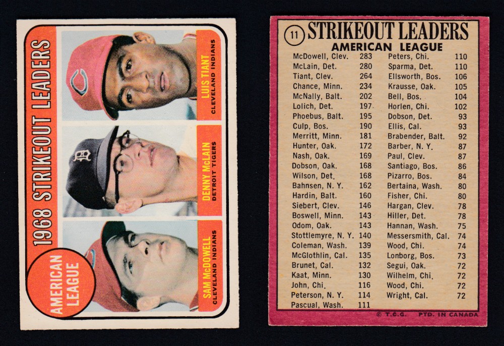 1969 O-PEE-CHEE BASEBALL CARD #11 STRIKEOUT LEADERS photo 1969 O-PEE-CHEE BASEBALL CARD #11 STRIKEOUT LEADERS photo