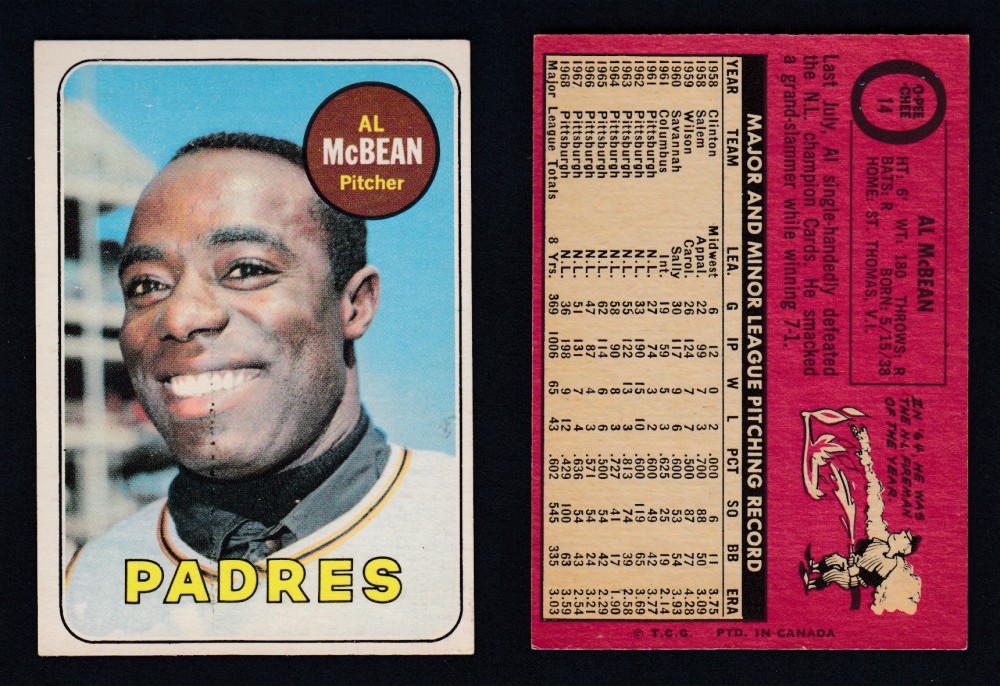 1969 O-PEE-CHEE BASEBALL CARD #14 A. MCBEAN photo 1969 O-PEE-CHEE BASEBALL CARD #14 A. MCBEAN photo