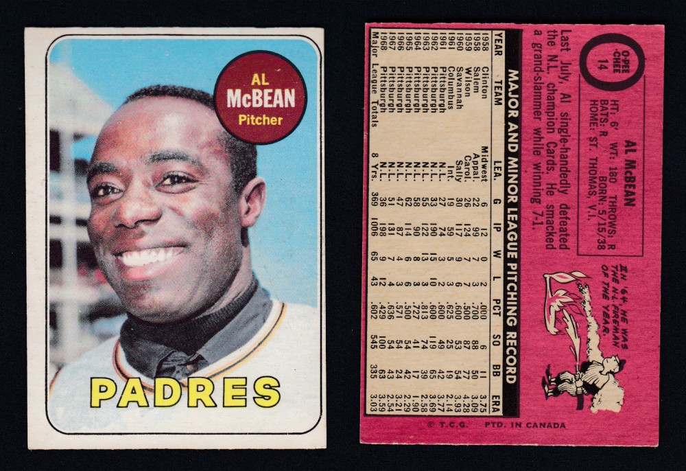 1969 O-PEE-CHEE BASEBALL CARD #14 A. MCBEAN photo 1969 O-PEE-CHEE BASEBALL CARD #14 A. MCBEAN photo