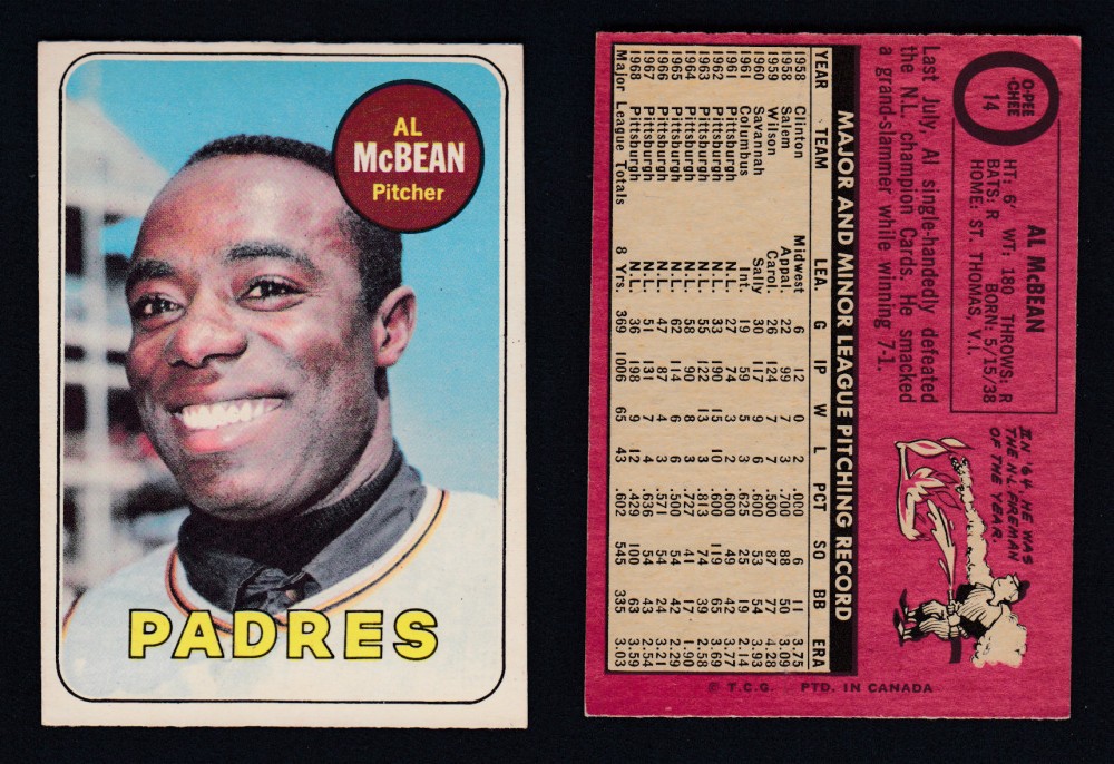 1969 O-PEE-CHEE BASEBALL CARD #14 A. MCBEAN photo 1969 O-PEE-CHEE BASEBALL CARD #14 A. MCBEAN photo