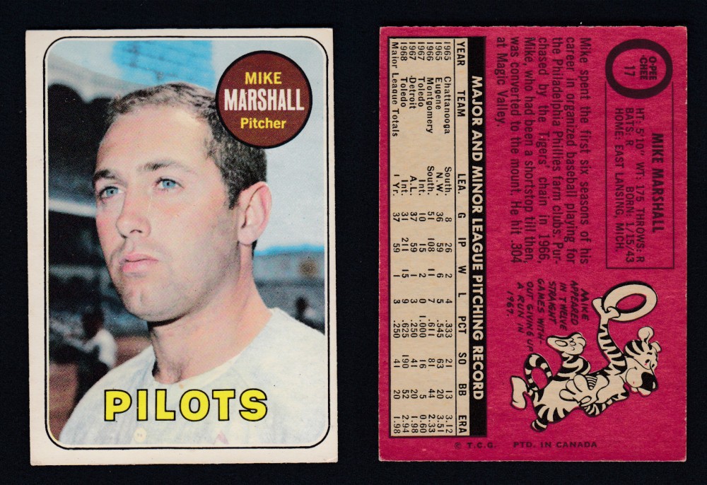 1969 O-PEE-CHEE BASEBALL CARD #17 M. MARSHALL photo 1969 O-PEE-CHEE BASEBALL CARD #17 M. MARSHALL photo