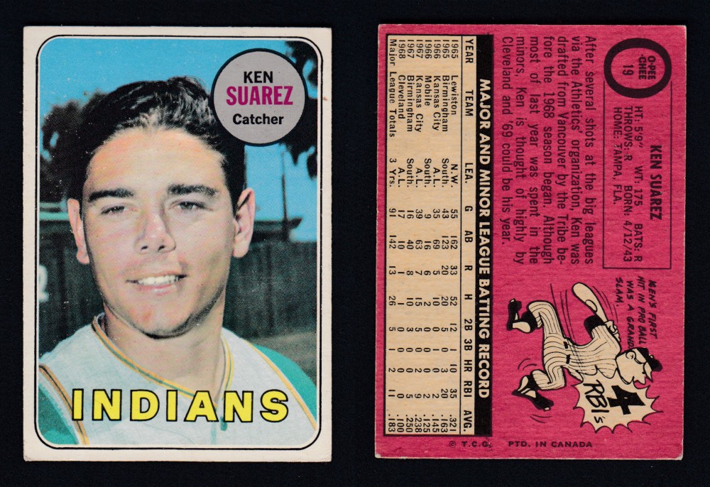 1969 O-PEE-CHEE BASEBALL CARD #19 K. SUAREZ photo 1969 O-PEE-CHEE BASEBALL CARD #19 K. SUAREZ photo
