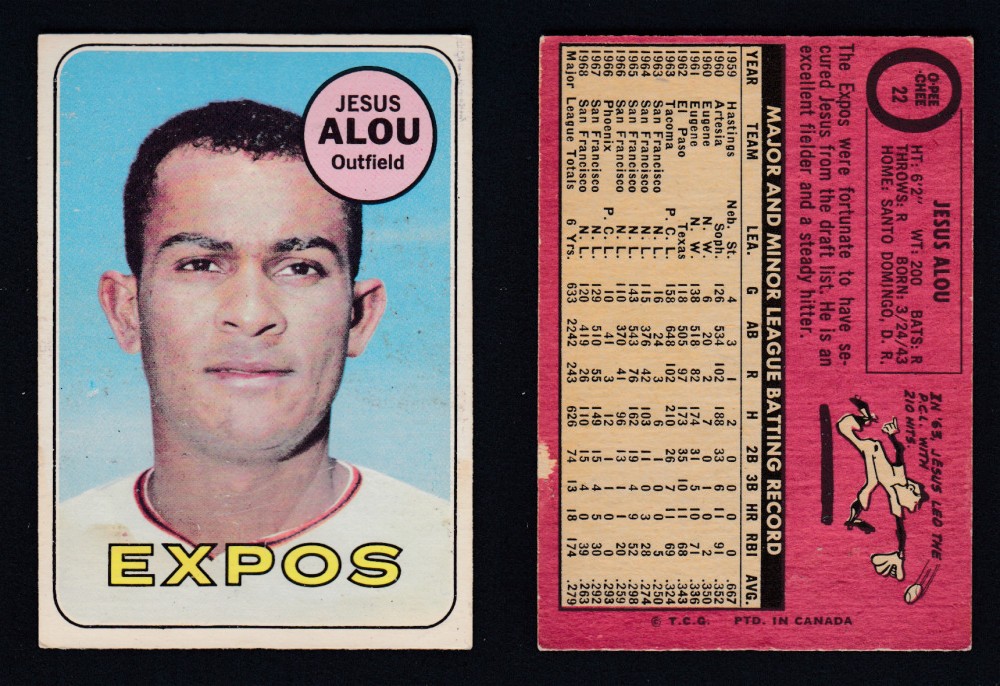 1969 O-PEE-CHEE BASEBALL CARD #22 J. ALOU photo 1969 O-PEE-CHEE BASEBALL CARD #22 J. ALOU photo