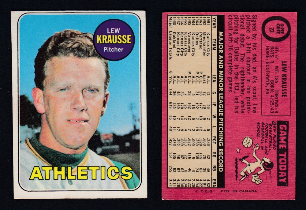 1969 O-PEE-CHEE BASEBALL CARD #23 L. KRAUSSE photo 1969 O-PEE-CHEE BASEBALL CARD #23 L. KRAUSSE photo