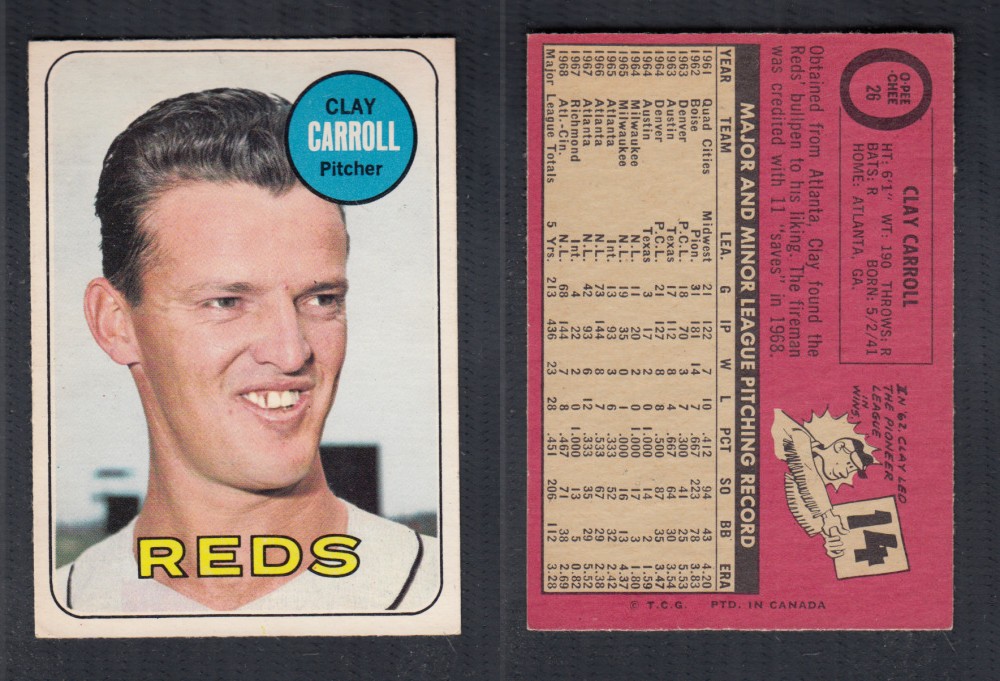 1969 O-PEE-CHEE BASEBALL CARD #26 C. CARROLL photo 1969 O-PEE-CHEE BASEBALL CARD #26 C. CARROLL photo