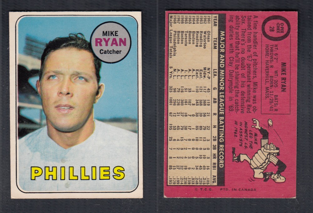 1969 O-PEE-CHEE BASEBALL CARD #28 M. RYAN photo 1969 O-PEE-CHEE BASEBALL CARD #28 M. RYAN photo