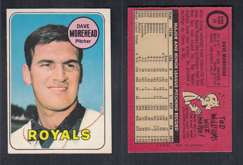 1969 O-PEE-CHEE BASEBALL CARD #29 D. MOREHEAD photo 1969 O-PEE-CHEE BASEBALL CARD #29 D. MOREHEAD photo