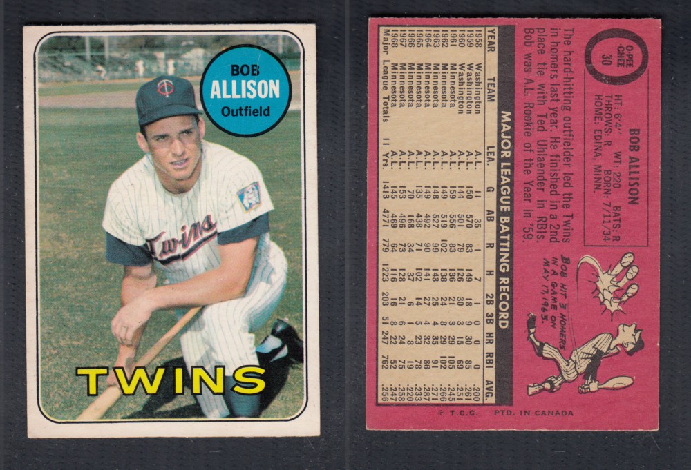 1969 O-PEE-CHEE BASEBALL CARD #30 B. ALLISON photo 1969 O-PEE-CHEE BASEBALL CARD #30 B. ALLISON photo