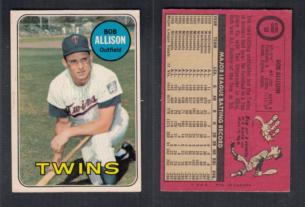 1969 O-PEE-CHEE BASEBALL CARD #30 B. ALLISON photo 1969 O-PEE-CHEE BASEBALL CARD #30 B. ALLISON photo