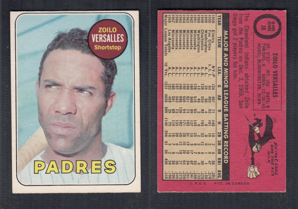 1969 O-PEE-CHEE BASEBALL CARD #38 Z. VERSALLES photo 1969 O-PEE-CHEE BASEBALL CARD #38 Z. VERSALLES photo