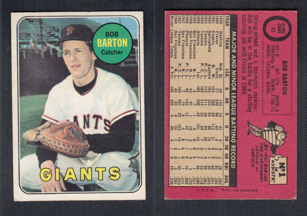 1969 O-PEE-CHEE BASEBALL CARD #41 B. BARTON photo 1969 O-PEE-CHEE BASEBALL CARD #41 B. BARTON photo