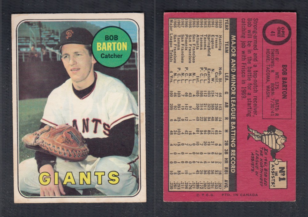 1969 O-PEE-CHEE BASEBALL CARD #41 B. BARTON photo 1969 O-PEE-CHEE BASEBALL CARD #41 B. BARTON photo