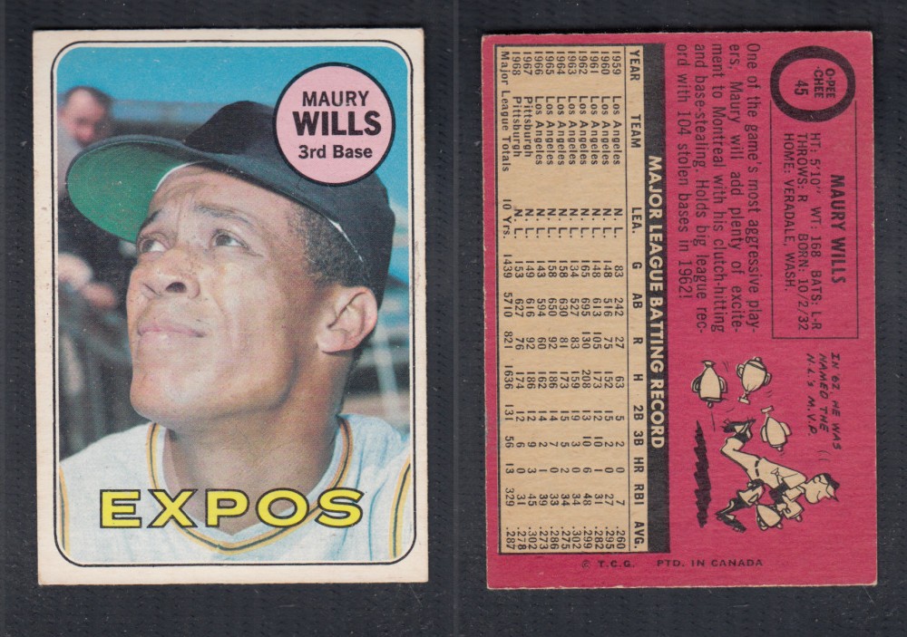 1969 O-PEE-CHEE BASEBALL CARD #45 M. WILLS photo 1969 O-PEE-CHEE BASEBALL CARD #45 M. WILLS photo