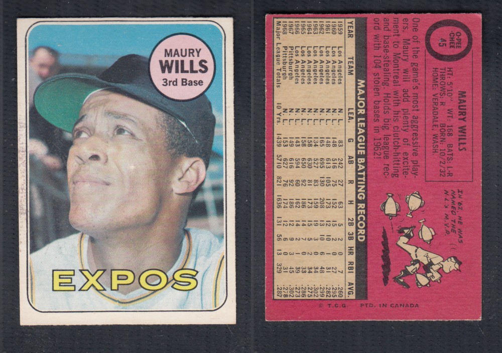 1969 O-PEE-CHEE BASEBALL CARD #45 M. WILLS photo 1969 O-PEE-CHEE BASEBALL CARD #45 M. WILLS photo