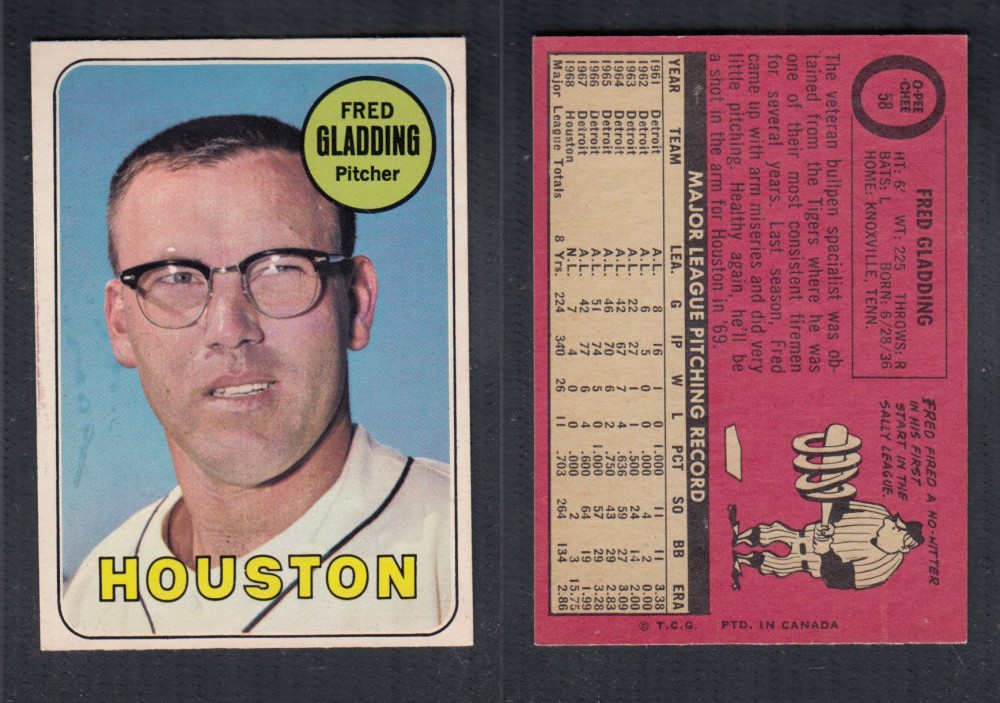 1969 O-PEE-CHEE BASEBALL CARD #58 F. GLADDING photo 1969 O-PEE-CHEE BASEBALL CARD #58 F. GLADDING photo
