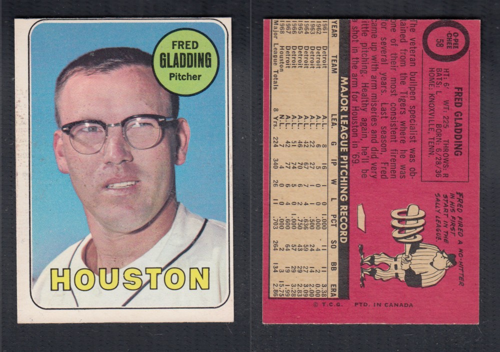 1969 O-PEE-CHEE BASEBALL CARD #58 F. GLADDING photo 1969 O-PEE-CHEE BASEBALL CARD #58 F. GLADDING photo