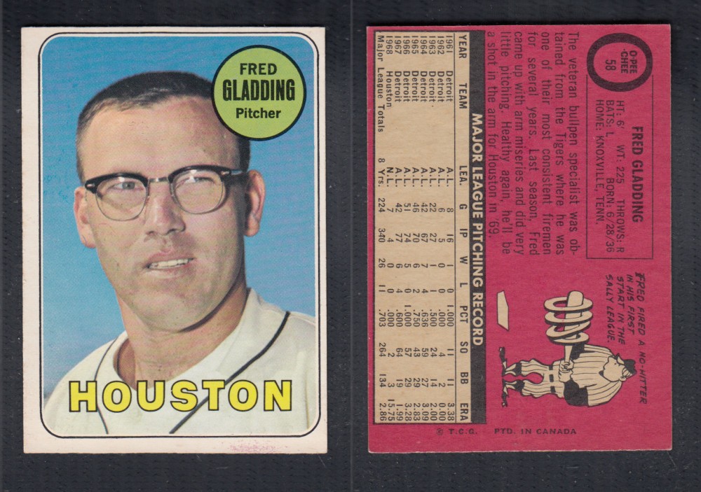 1969 O-PEE-CHEE BASEBALL CARD #58 F. GLADDING photo 1969 O-PEE-CHEE BASEBALL CARD #58 F. GLADDING photo