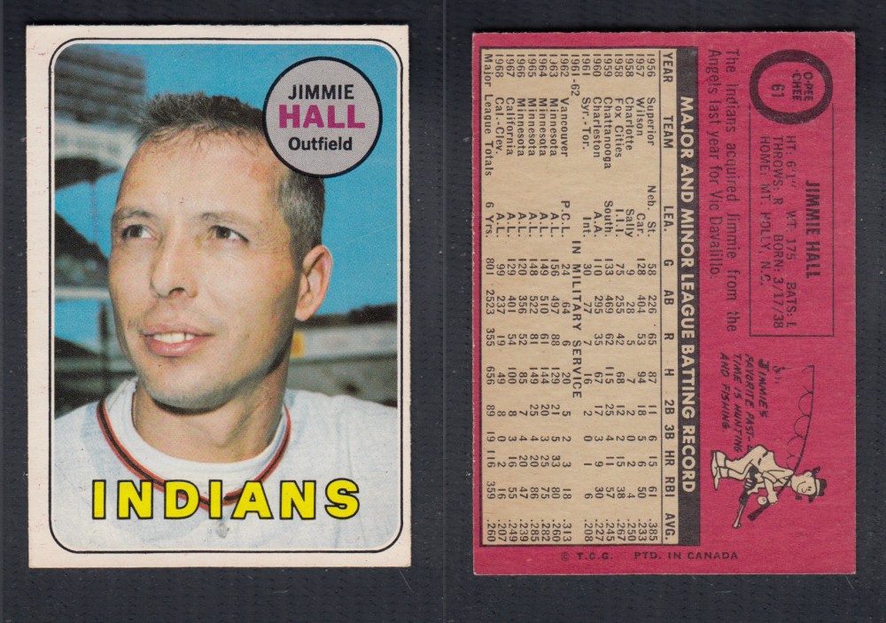 1969 O-PEE-CHEE BASEBALL CARD #61 J. HALL photo 1969 O-PEE-CHEE BASEBALL CARD #61 J. HALL photo