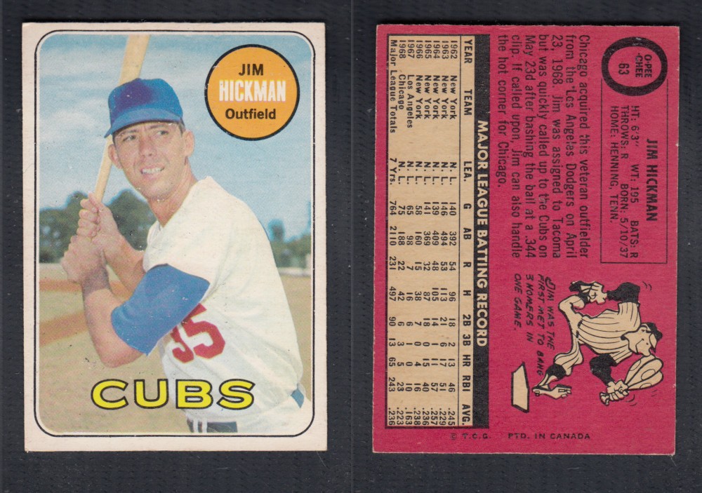 1969 O-PEE-CHEE BASEBALL CARD #63 J. HICKMAN photo 1969 O-PEE-CHEE BASEBALL CARD #63 J. HICKMAN photo