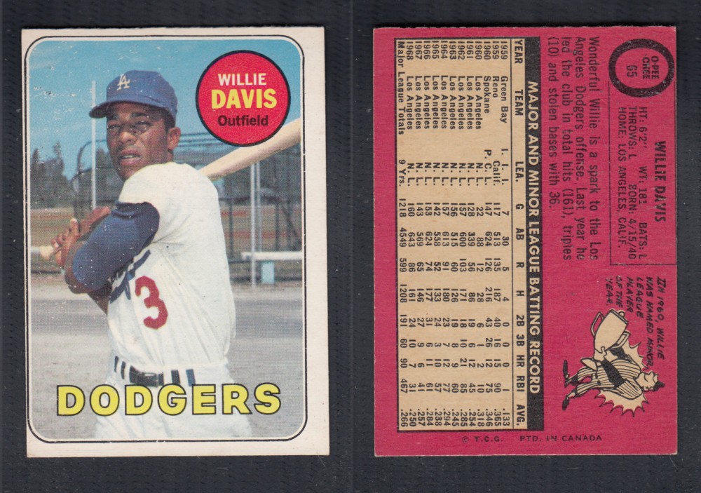 1969 O-PEE-CHEE BASEBALL CARD #65 W. DAVIS photo 1969 O-PEE-CHEE BASEBALL CARD #65 W. DAVIS photo
