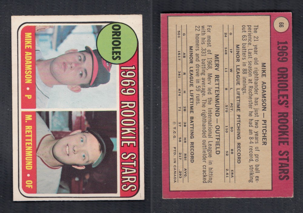 1969 O-PEE-CHEE BASEBALL CARD #66 ORIOLES' ROOKIE STARS photo 1969 O-PEE-CHEE BASEBALL CARD #66 ORIOLES' ROOKIE STARS photo