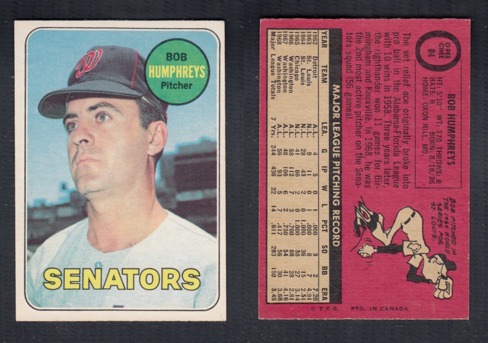 1969 O-PEE-CHEE BASEBALL CARD #84 B. HUMPHREYS photo 1969 O-PEE-CHEE BASEBALL CARD #84 B. HUMPHREYS photo