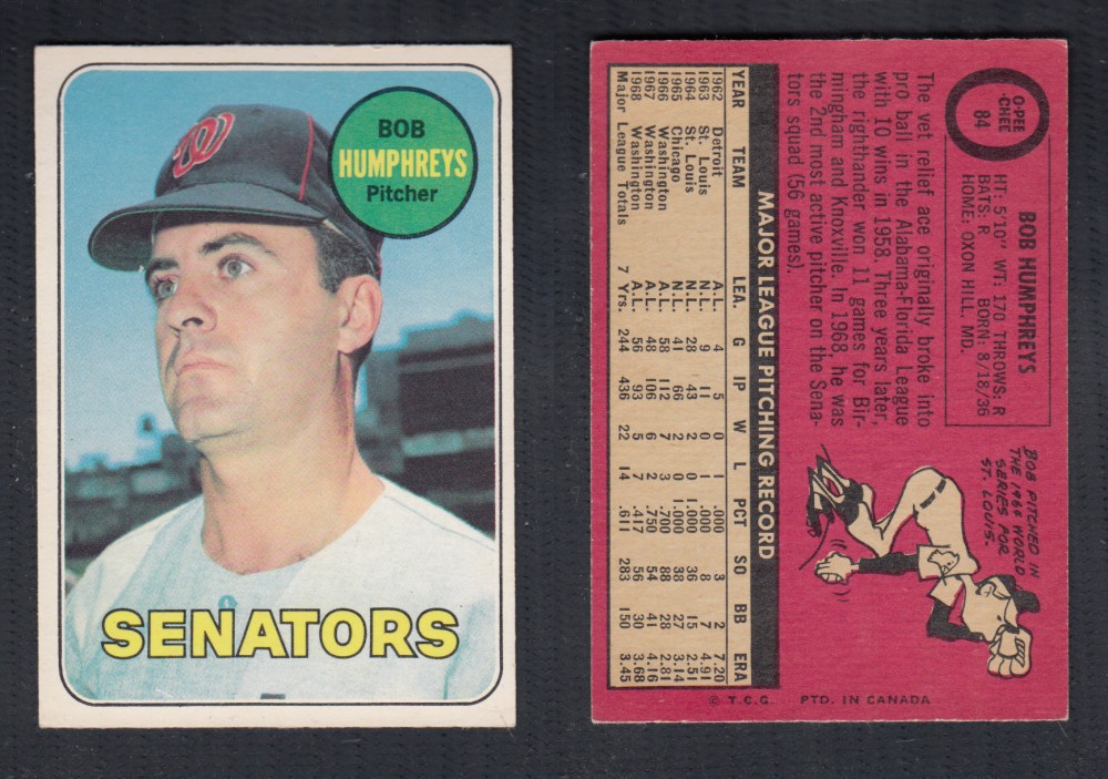 1969 O-PEE-CHEE BASEBALL CARD #84 B. HUMPHREYS photo 1969 O-PEE-CHEE BASEBALL CARD #84 B. HUMPHREYS photo