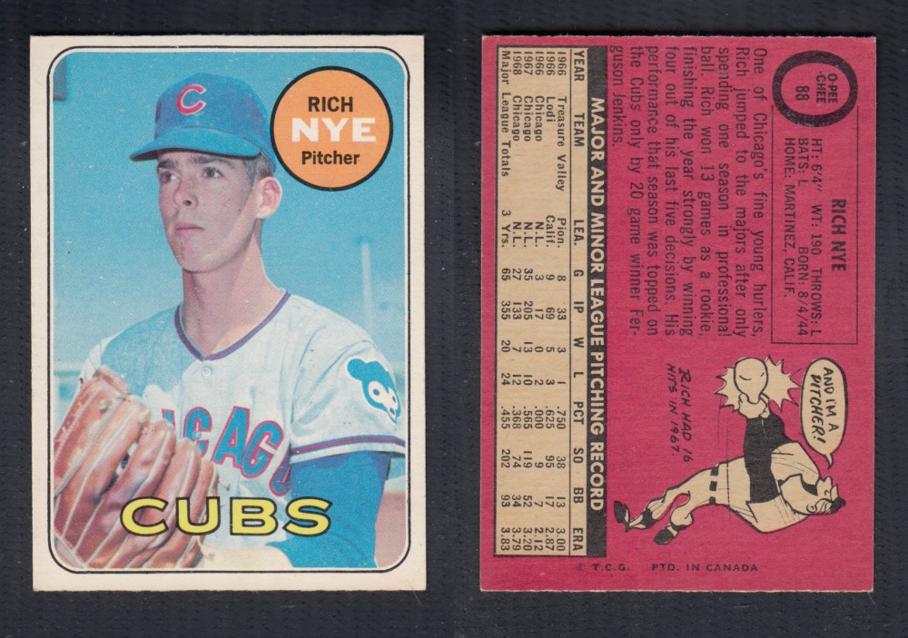 1969 O-PEE-CHEE BASEBALL CARD #88 R. NYE photo