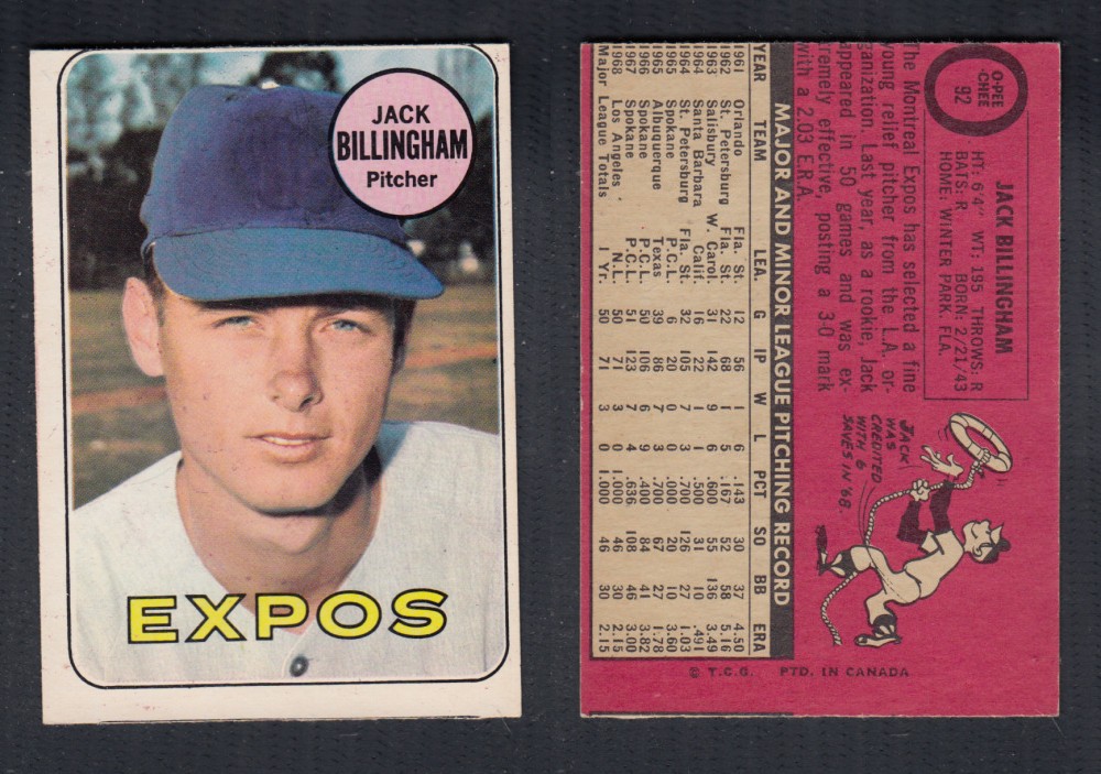 1969 O-PEE-CHEE BASEBALL CARD #92 J. BILLINGHAM photo 1969 O-PEE-CHEE BASEBALL CARD #92 J. BILLINGHAM photo