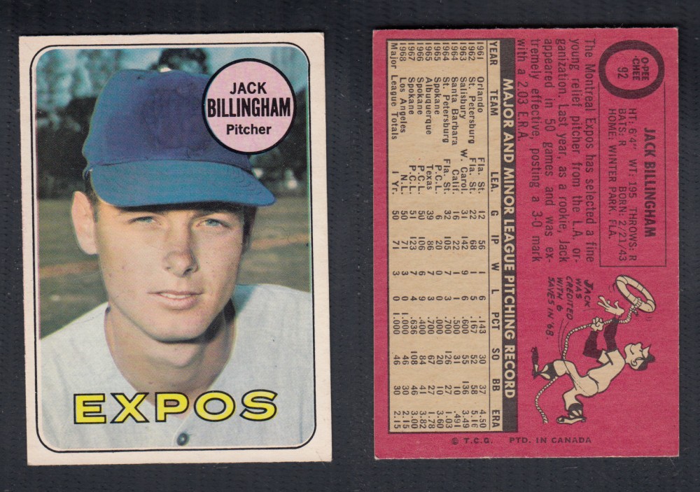 1969 O-PEE-CHEE BASEBALL CARD #92 J. BILLINGHAM photo 1969 O-PEE-CHEE BASEBALL CARD #92 J. BILLINGHAM photo