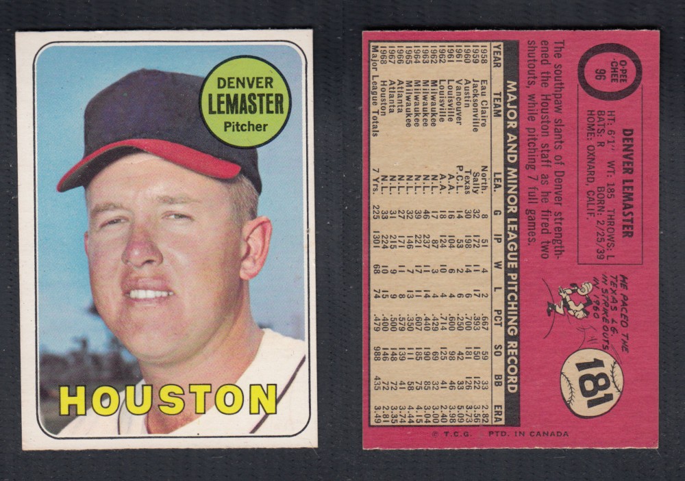 1969 O-PEE-CHEE BASEBALL CARD #96 D. LEMASTER photo 1969 O-PEE-CHEE BASEBALL CARD #96 D. LEMASTER photo
