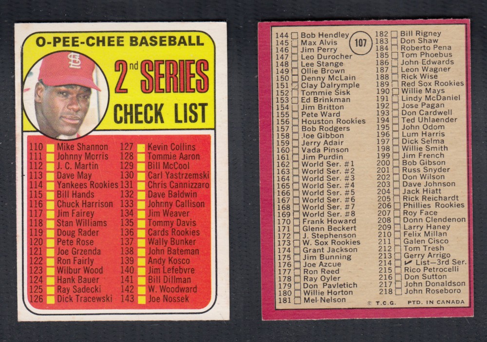 1969 O-PEE-CHEE BASEBALL CARD #107 2ND SERIES CHECK LIST photo 1969 O-PEE-CHEE BASEBALL CARD #107 2ND SERIES CHECK LIST photo