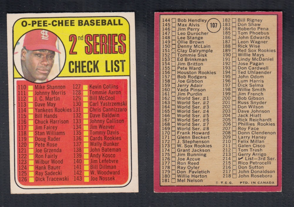 1969 O-PEE-CHEE BASEBALL CARD #107 2ND SERIES CHECK LIST photo 1969 O-PEE-CHEE BASEBALL CARD #107 2ND SERIES CHECK LIST photo