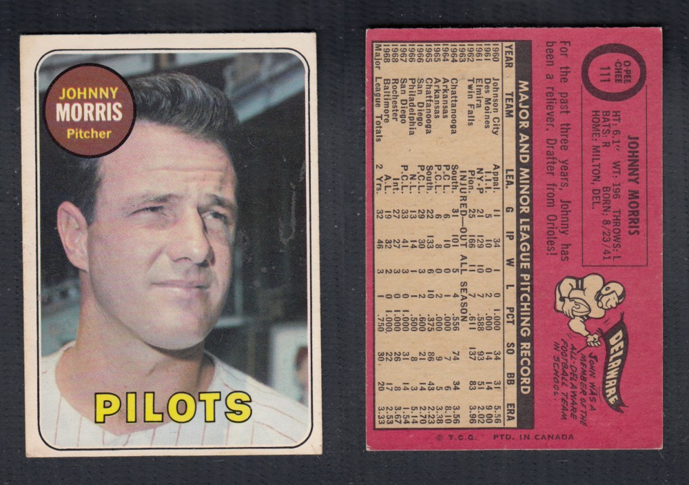 1969 O-PEE-CHEE BASEBALL CARD #111 J. MORRIS photo 1969 O-PEE-CHEE BASEBALL CARD #111 J. MORRIS photo