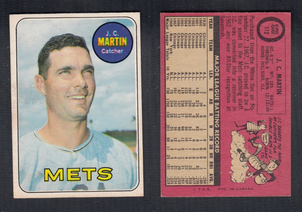1969 O-PEE-CHEE BASEBALL CARD #112 J. C. MARTIN photo 1969 O-PEE-CHEE BASEBALL CARD #112 J. C. MARTIN photo
