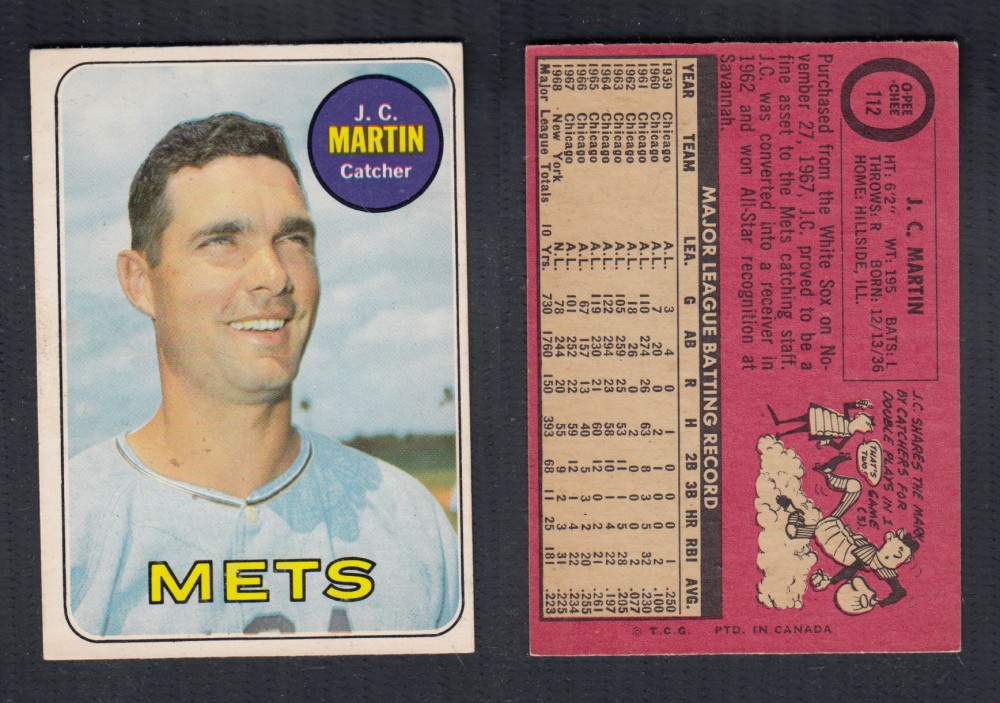 1969 O-PEE-CHEE BASEBALL CARD #112 J. C. MARTIN photo 1969 O-PEE-CHEE BASEBALL CARD #112 J. C. MARTIN photo