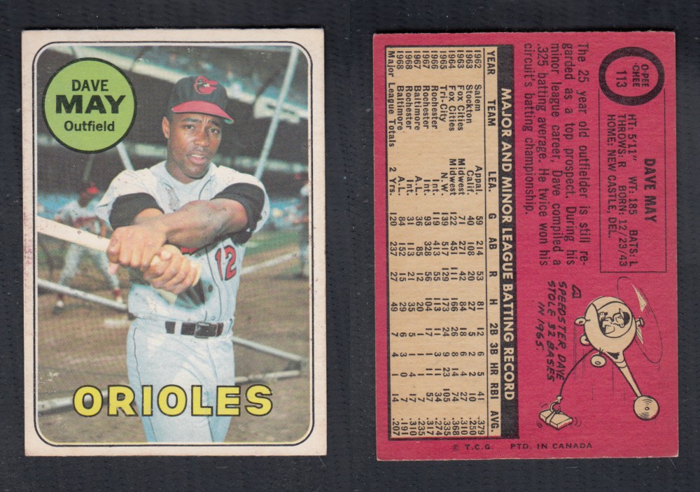 1969 O-PEE-CHEE BASEBALL CARD #113 D. MAY photo 1969 O-PEE-CHEE BASEBALL CARD #113 D. MAY photo
