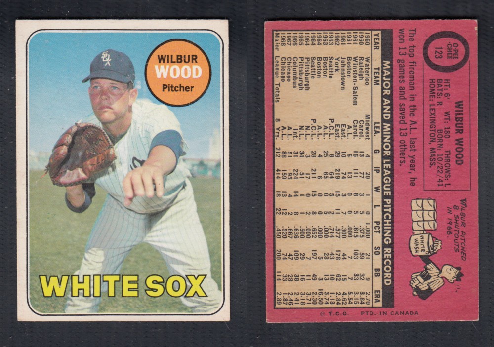 1969 O-PEE-CHEE BASEBALL CARD #123 W. WOOD photo 1969 O-PEE-CHEE BASEBALL CARD #123 W. WOOD photo