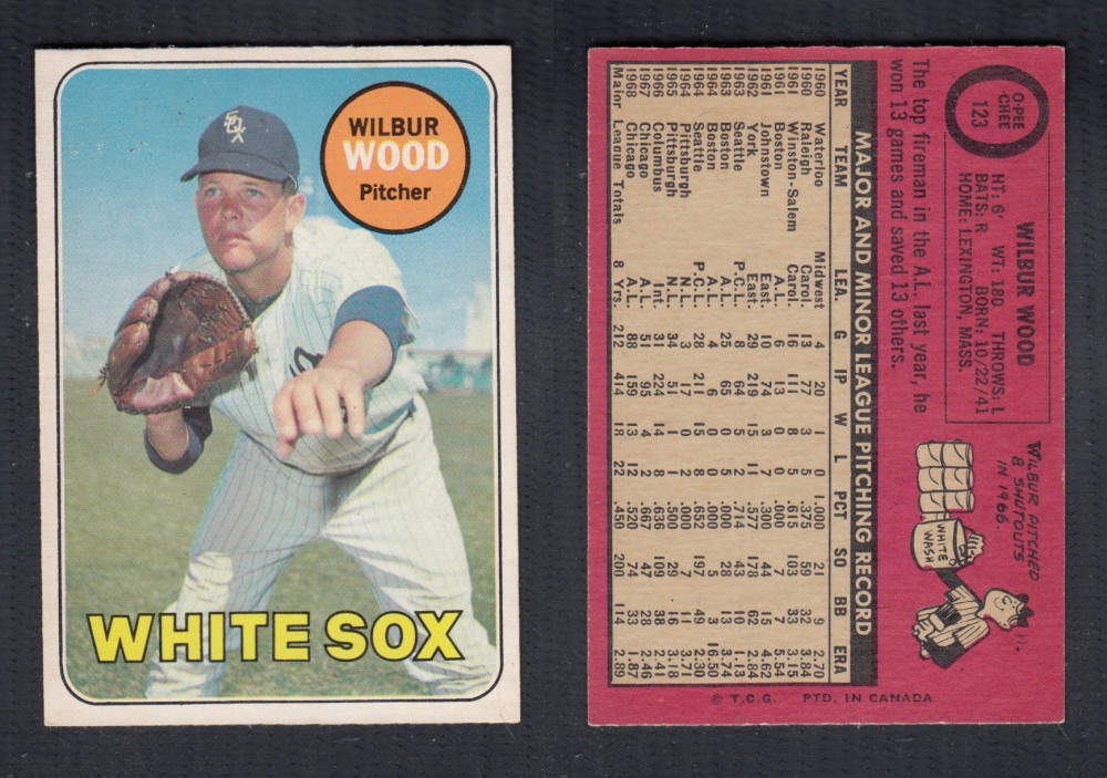 1969 O-PEE-CHEE BASEBALL CARD #123 W. WOOD photo 1969 O-PEE-CHEE BASEBALL CARD #123 W. WOOD photo