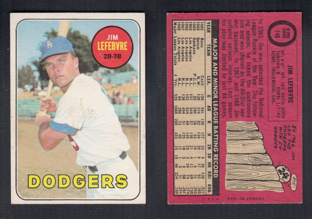 1969 O-PEE-CHEE BASEBALL CARD #140 J. LEFEBVRE photo 1969 O-PEE-CHEE BASEBALL CARD #140 J. LEFEBVRE photo