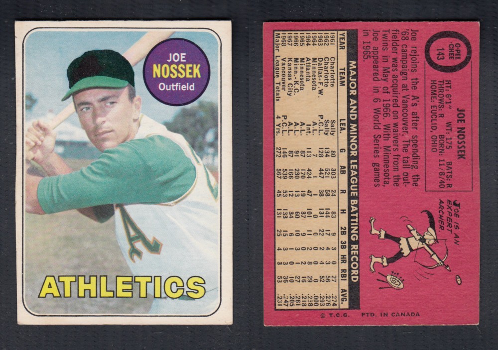 1969 O-PEE-CHEE BASEBALL CARD #143 J. NOSSEK photo