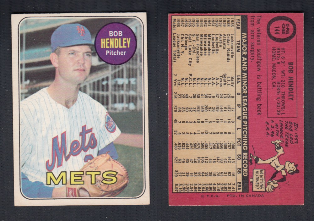1969 O-PEE-CHEE BASEBALL CARD #144 B. HENDLEY photo 1969 O-PEE-CHEE BASEBALL CARD #144 B. HENDLEY photo
