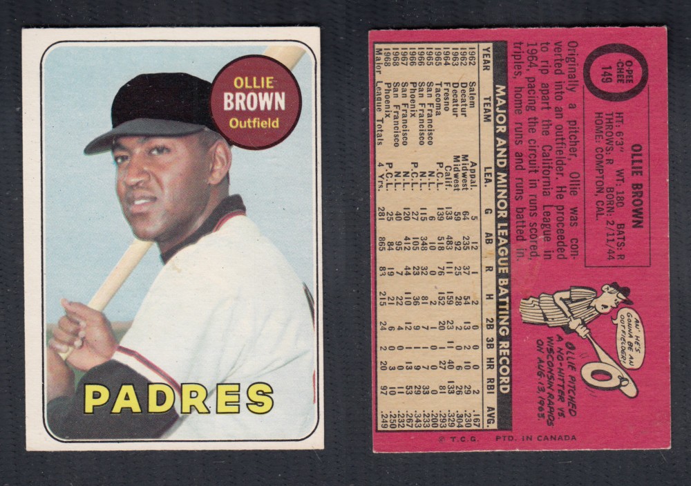 1969 O-PEE-CHEE BASEBALL CARD #149 O. BROWN photo 1969 O-PEE-CHEE BASEBALL CARD #149 O. BROWN photo