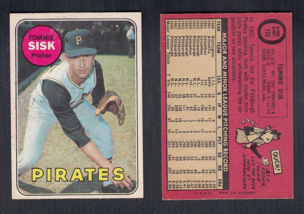 1969 O-PEE-CHEE BASEBALL CARD #152 T. SISK photo 1969 O-PEE-CHEE BASEBALL CARD #152 T. SISK photo