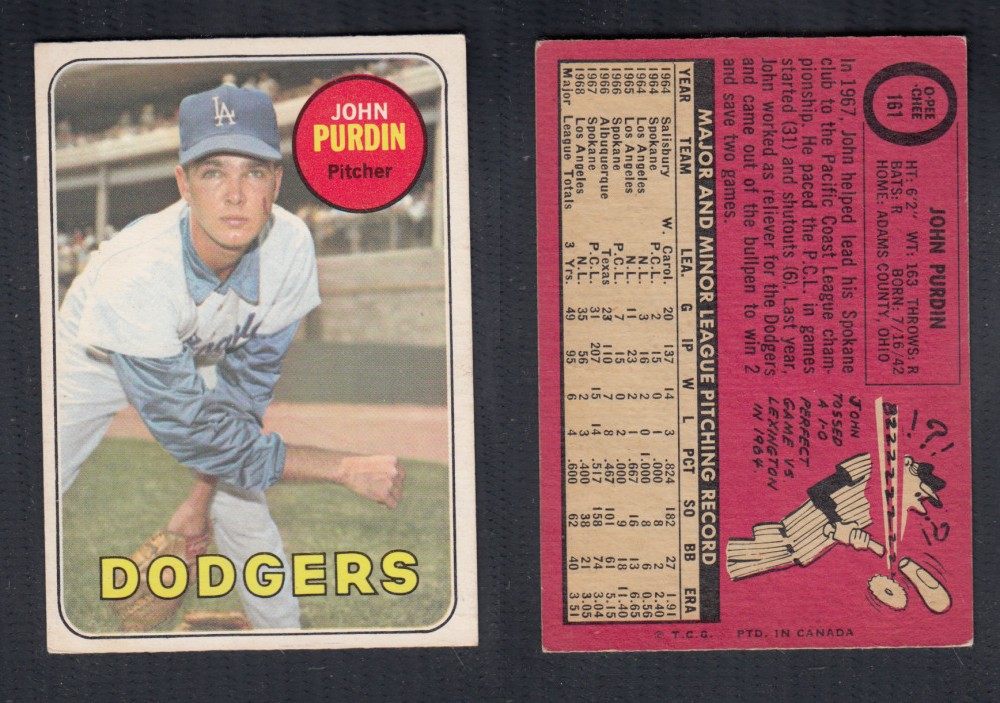 1969 O-PEE-CHEE BASEBALL CARD #161 J. PURDIN photo 1969 O-PEE-CHEE BASEBALL CARD #161 J. PURDIN photo