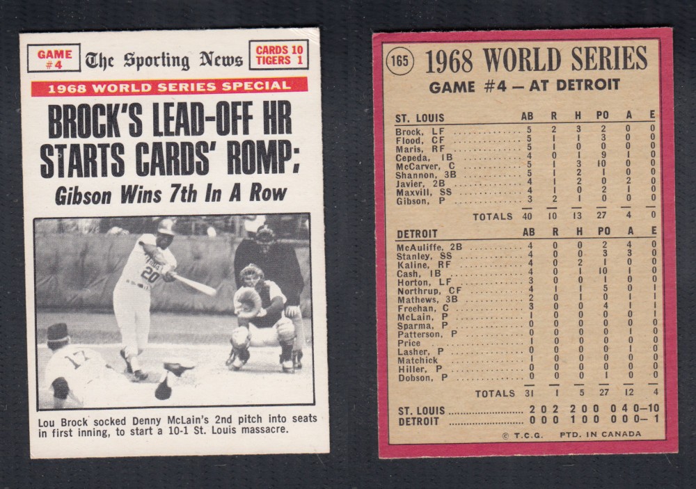 1969 O-PEE-CHEE BASEBALL CARD #165 1968 WORLD SERIES GAME #4 photo 1969 O-PEE-CHEE BASEBALL CARD #165 1968 WORLD SERIES GAME #4 photo